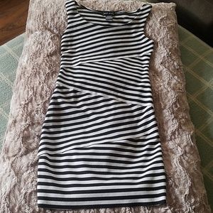 Black and white stripes form fitting mini dress